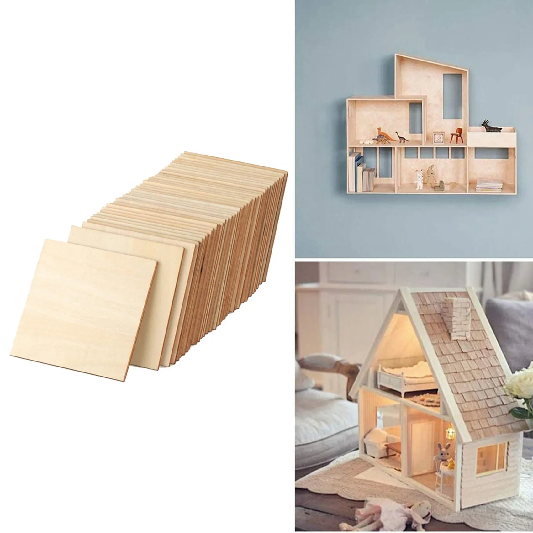 

ABMI-Unfinished Wood Pieces 100 Pcs 4 Inch Square Blank Wood Natural Slices Cutouts For DIY Crafts Painting Staining,