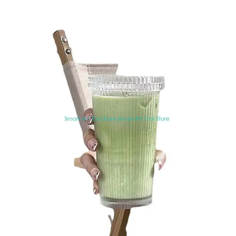 E1PB Milk Cup Coffee Mugs Glass Material Striped Glass Cup with Straw Drinking Cup
