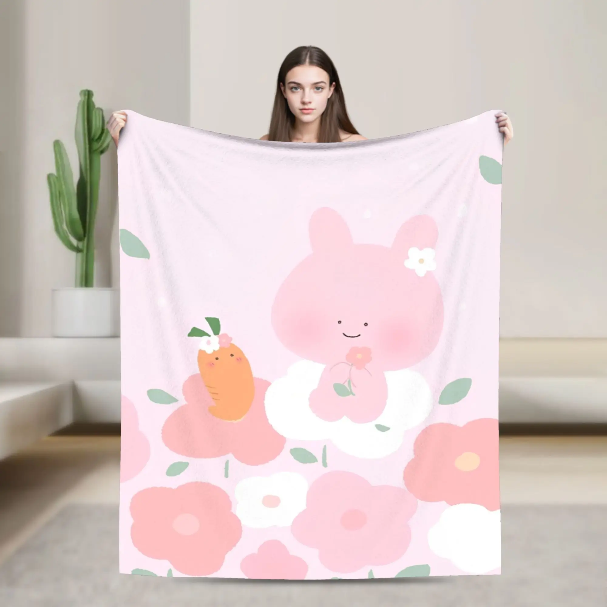 Asamimichaan Asleep Cartoon Flannel Blanket Cute Asamimi Custom Throw Blanket for Home 125*100cm Bedspread,
