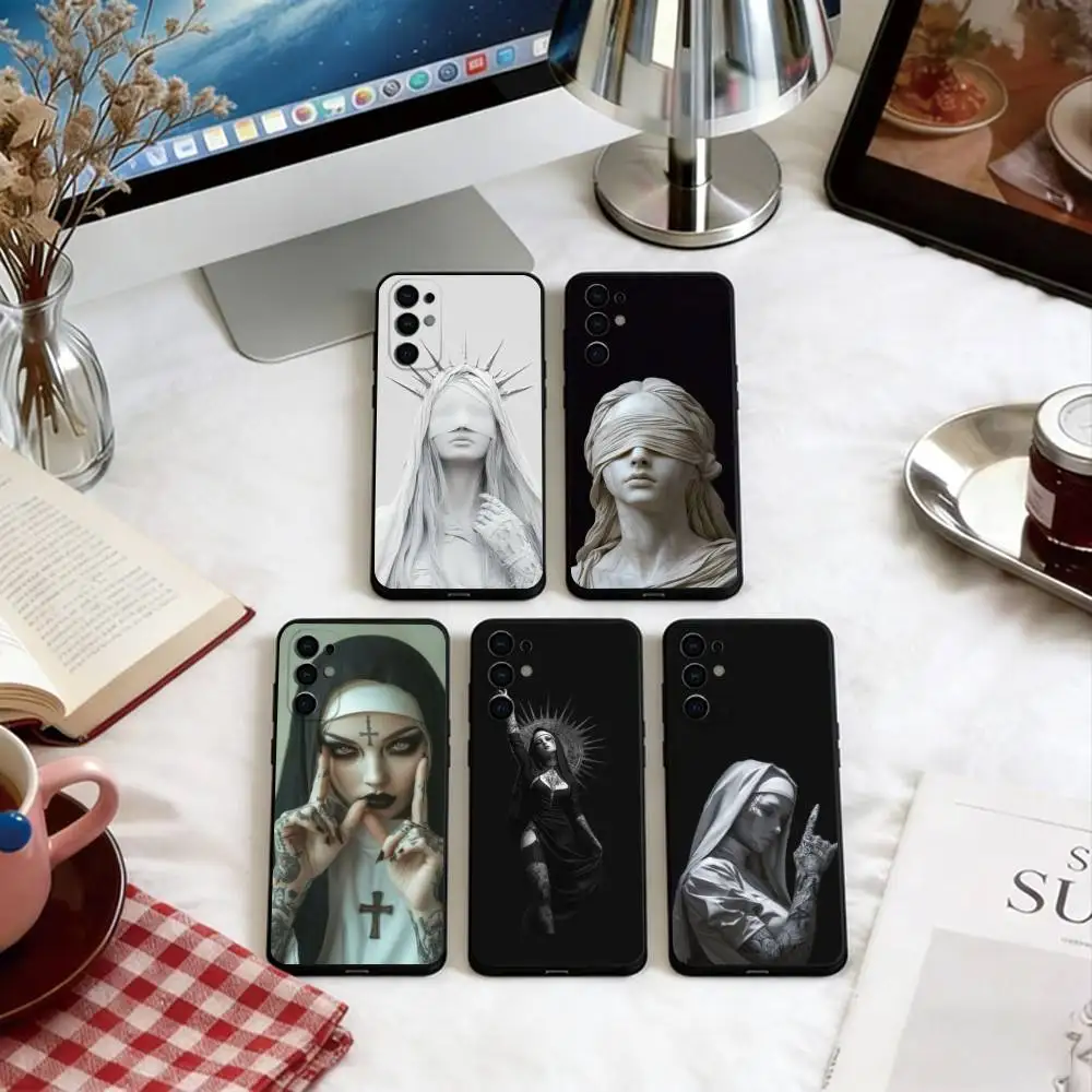 Dark Gothic Saintess  Phone Case For Samsung S25,S24,S21,S22,S23,S30,Ultra,S20,Plus,Fe,Soft Silicone Black Cover