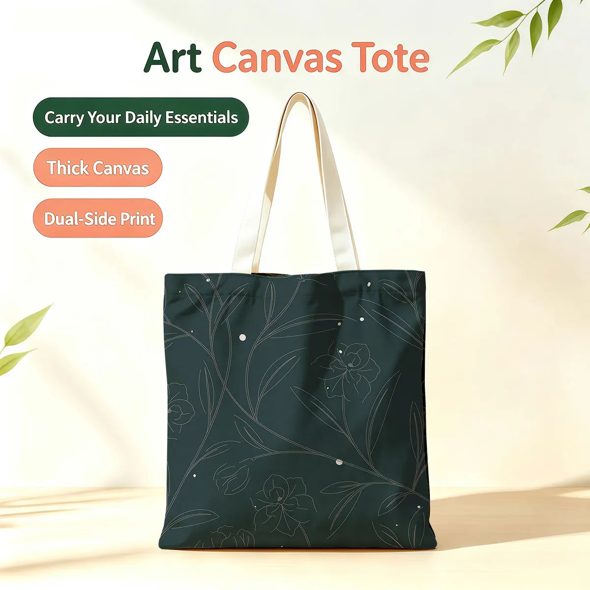 

Elegant Floral Line Dual-Side Printed Tote Bag Large Capacity Eco Handbag for School Office Daily Errands Daily Must-Have Bag