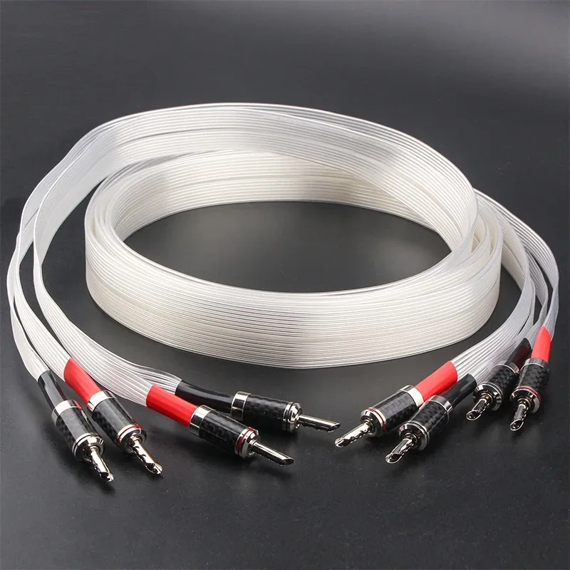 Pair hifi ribbon Flat audio speaker Cable Nordost valhalla White lighting Loudspeaker cable Carbon Fiber Banana OCC Silver Plate