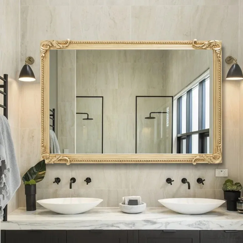 European style light luxury retro carved mirror bathroom mirror home living room fireplace decorative mirror bedroom sink counte