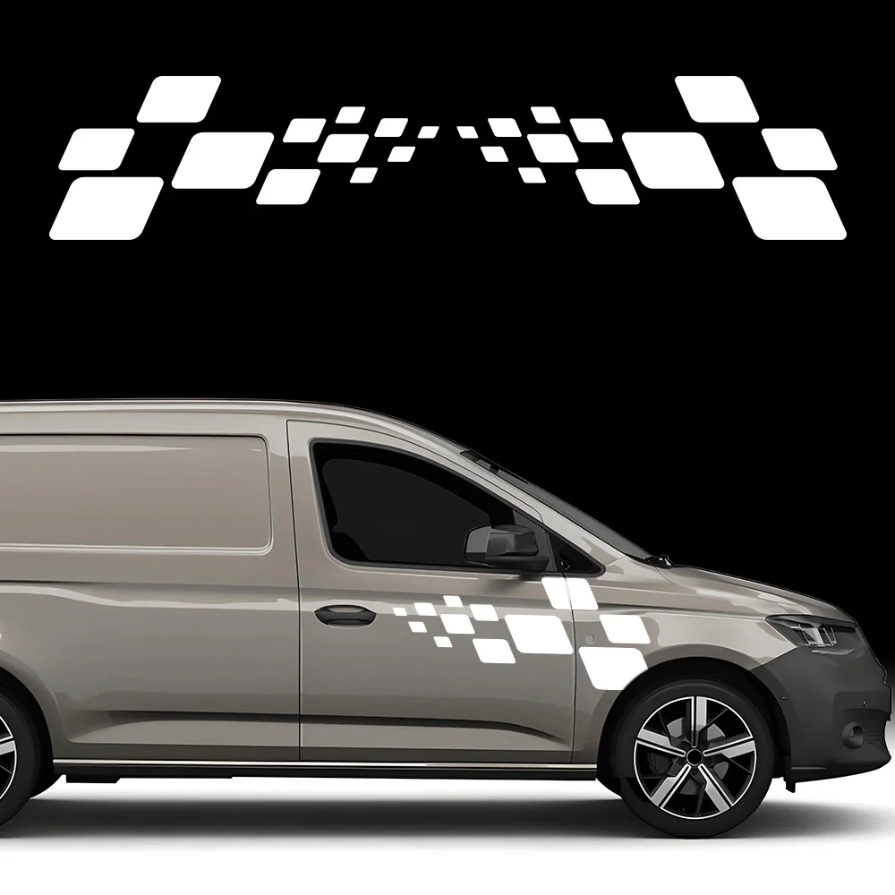 2PCS Car Door Side Stickers Checkered Flag Vinyl Decals Car Body Styling Decoration Stickers Accessories For Volkswagen Caddy