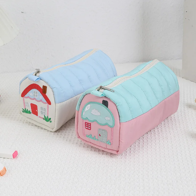 1pc Cute Polyester Pencil Bag with High-Value House Design and Large Capacity