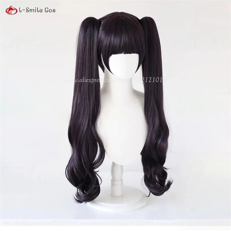 أنيمي ساكورا تومويو Daidouji شعر مستعار تأثيري طويل الأرجواني الأسود مزدوجة ذيل حصان نمط الباروكات مقاومة للحرارة الشعر الاصطناعية + غطاء شعر مستعار #3
