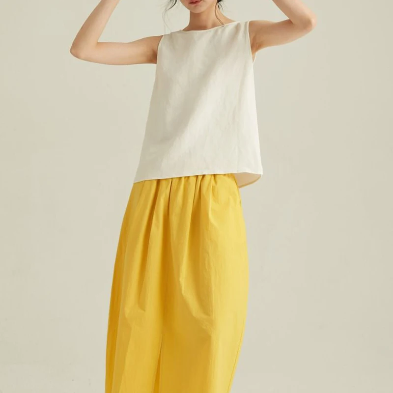 Women Clothing Vintage Simple Causal Vacation with Buttons Linen Tank Tops 2024 Summer Female V Neck White Loose Sleeveless Vest