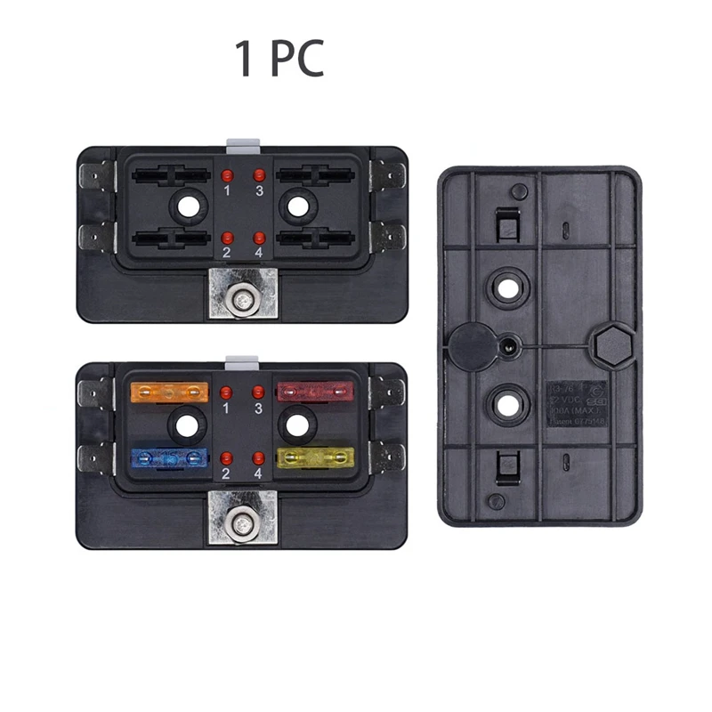 4 Way Mini Blade Fuse Holder Block Holder 12V-32V ATM 5A 10A 25A with LED Indicator Light for Car Boat Marine Fuse Box Holder