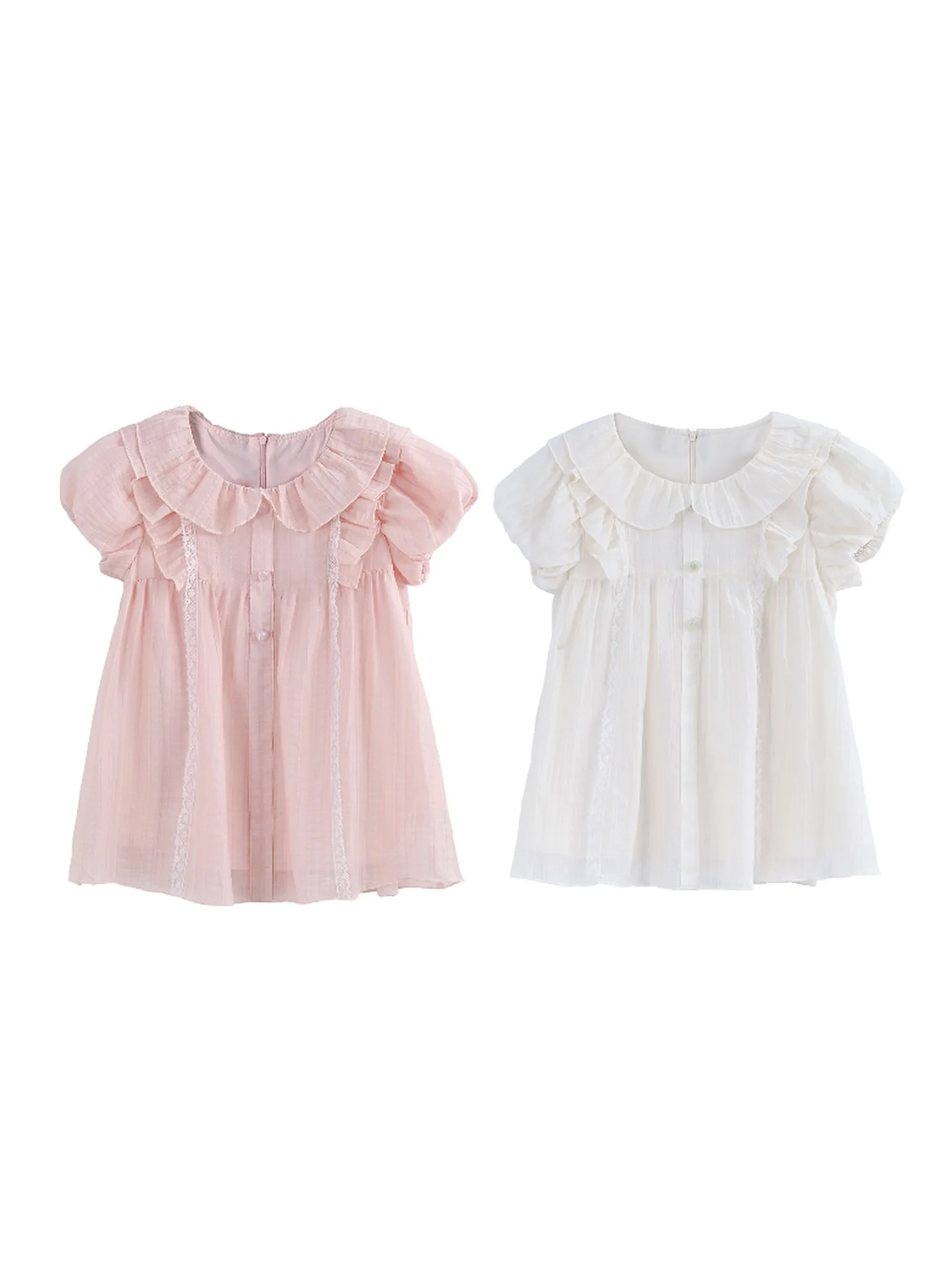 Sweet Style Ruffle Collar Lace Patchwork Loose Women's Shirt Summer Casual Short Sleeve Bubble Sleeve Polyester Blend Fiber
