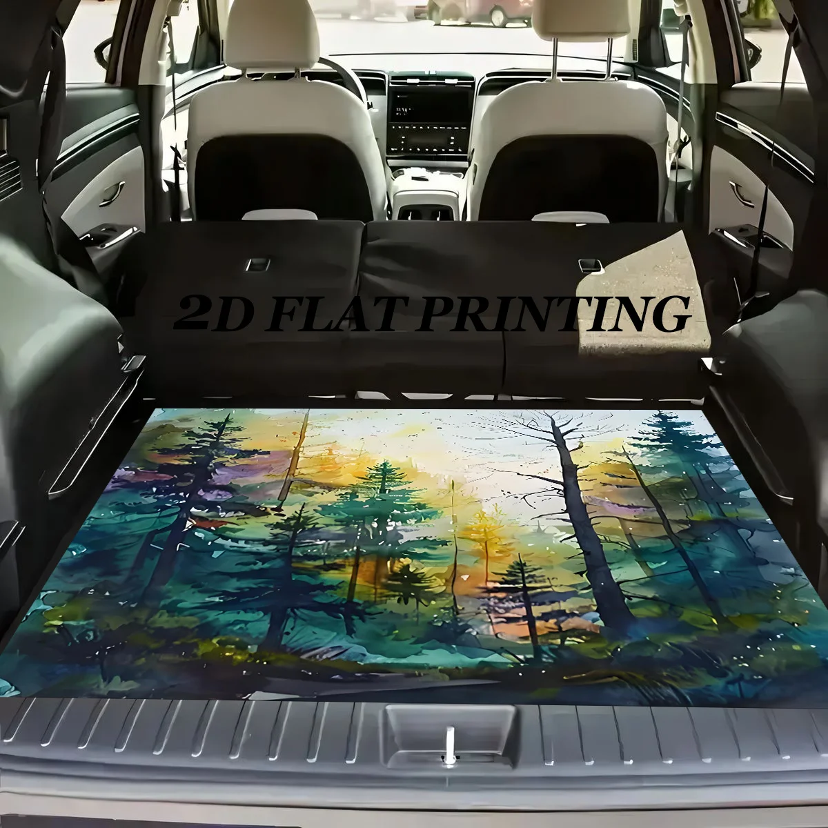 1pc, Anti-Slip Fashion Car Trunk Mat, Forest Morning Mist Landscape Design - Durable Polyester Material, Keeps Trunk Dry And Tid