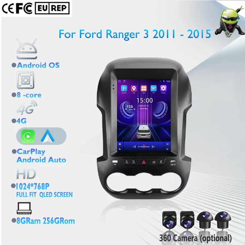 9.7 HD screen For Ford Ranger 3 2011 - 2015 For Tesla style screen Car Radio Multimedia Video Player Navigation GPS Android 16