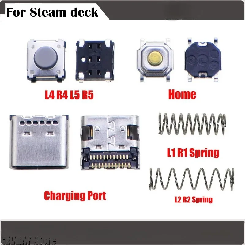 1 шт. Запасная кнопка-переключатель Micro Power Switch L1 R1 L4 L5 для консоли Steam Deck, пружинный разъем Type-C, порт зарядки, ремонтная деталь