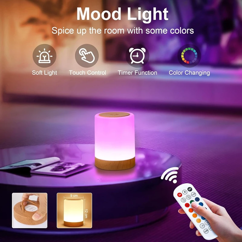 Kids Night Light For Bedroom,LED Bedside Touch Lamp With Remote Control,13Colors Changing,USB Rechargeable Portable Lamp