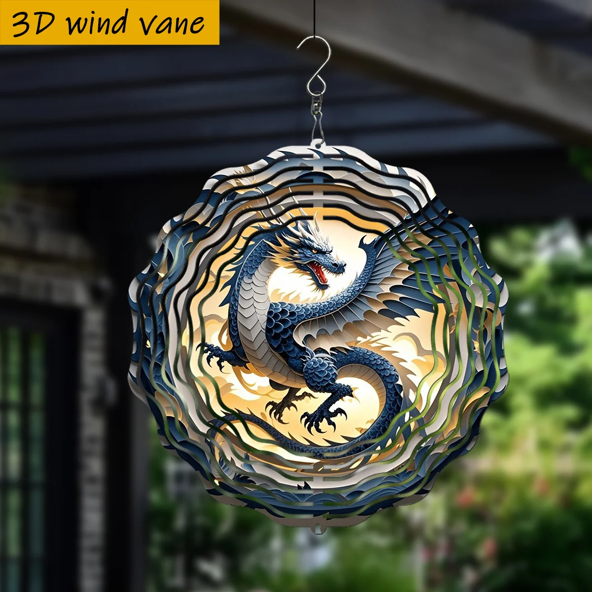 Blue Dragon Wind Spinner – 10 Zoll große, doppelseitige Windmühle aus Metall mit 360°-Drehung °   Haken, goldfarben, für Garten, Terrasse, Hochzeit im Freien & Pa