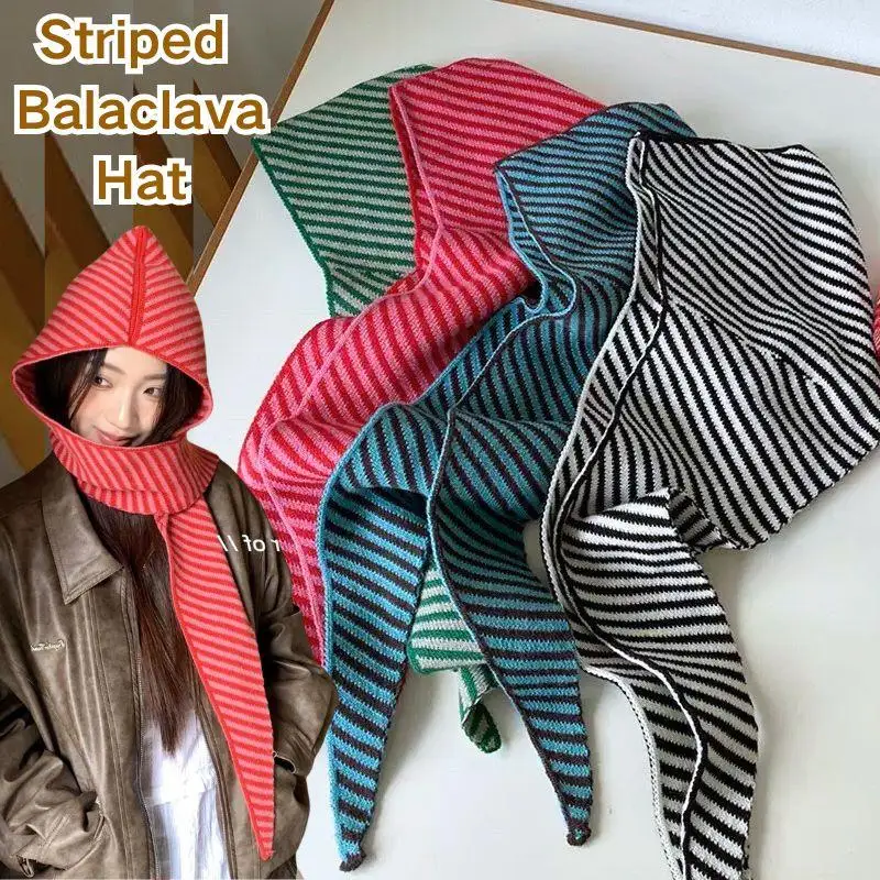 

Горячая осень-зима цельная полосатая шапка-балаклава вязаная шапка шарфы с капюшоном шейный воротник шарф шапочки шапка теплая шаль шарф