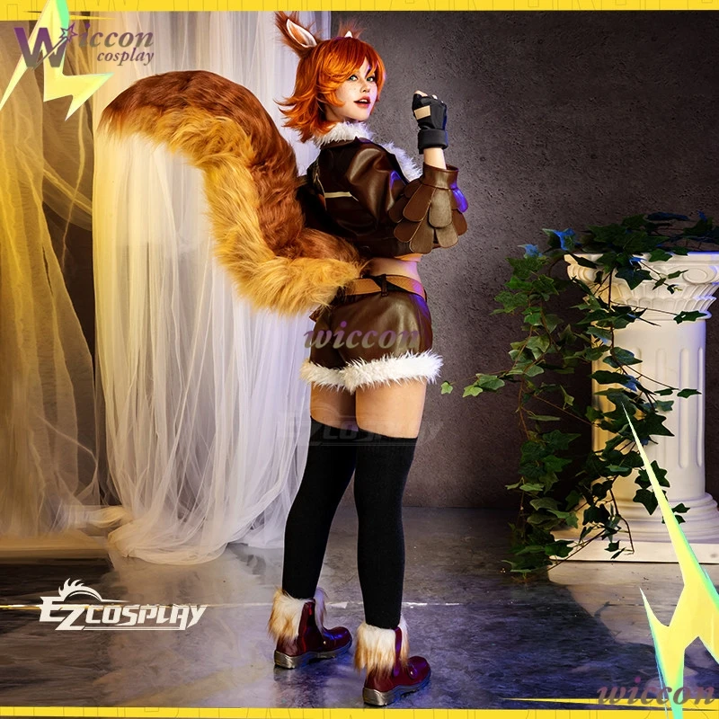 Disfraz de Cosplay de Doreen Green, la Chica Ardilla, de KospLAY MV Rivals, con Cola de Cuero Sintético, Orejas y Peluca, para Mujeres, Halloween, Carnaval, Juegos