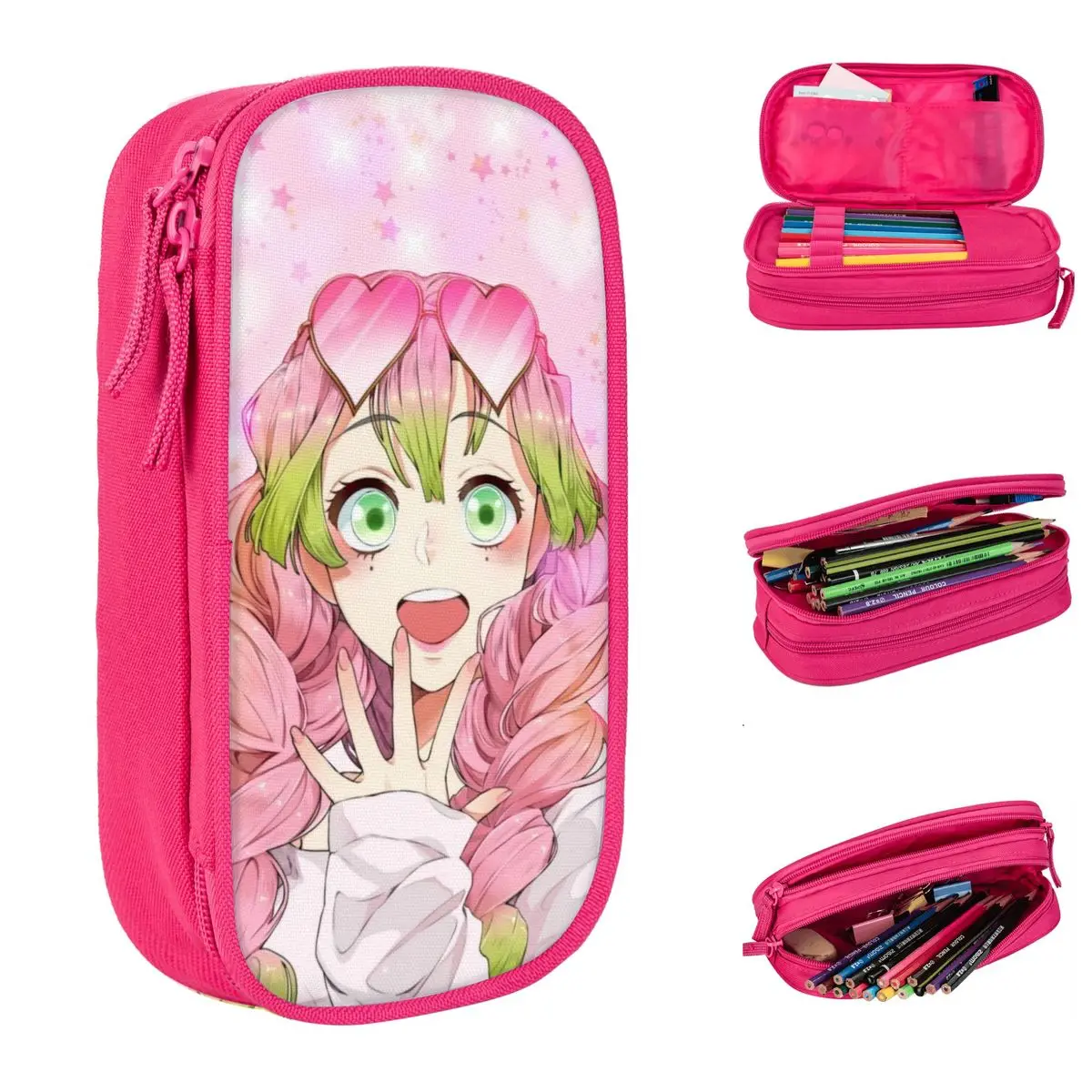 Demon Slayer Kimetsu No Yaiba Pencil Case Cute Kanroji Mitsuri Anime Pencilcases Pen Box Kids Bag Office Zipper Accessories