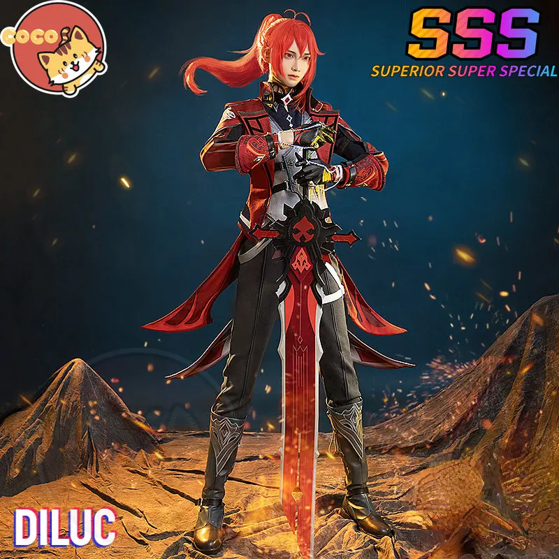 CoCos-SSS Game Genshin Impact Diluc New Outfits Red Dead of Night Cosplay Costume Genshin Impact Diluc Cosplay Red Dead Costume