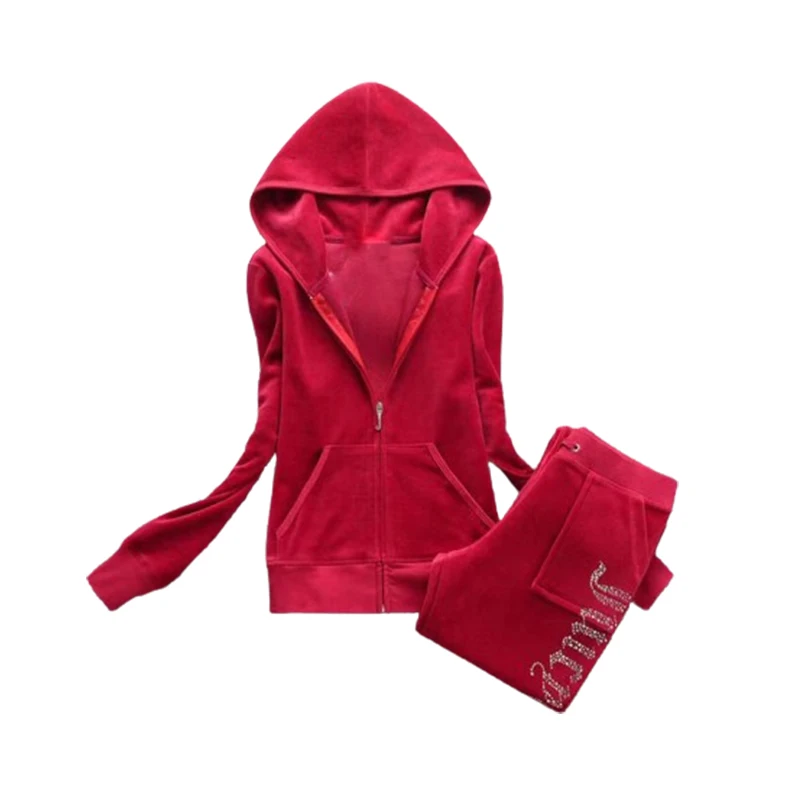 2026 Juicy Tracksuit Spring Autumn Y2K Velvet Tracksuit Women's Hoodie and Pants Set Warm Jogger Outfit