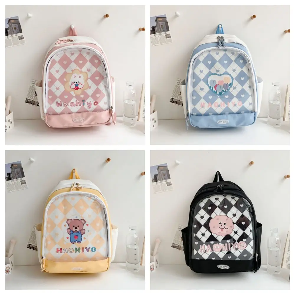 Portátil grande capacidade boneca display mochila estilo coreano dos desenhos animados transparente itabag náilon bonito estudante saco de escola ao ar livre