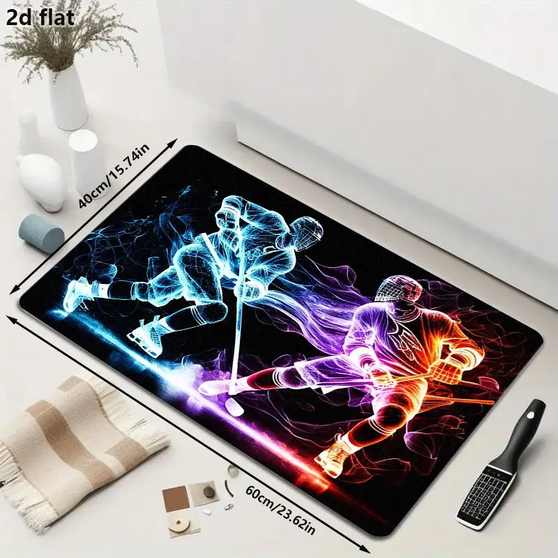 Durable Stylish Gaming Sports Floor Mat Rug Abstract Neon Energy Design for Entrance Hallway Home Decor 40x60cm