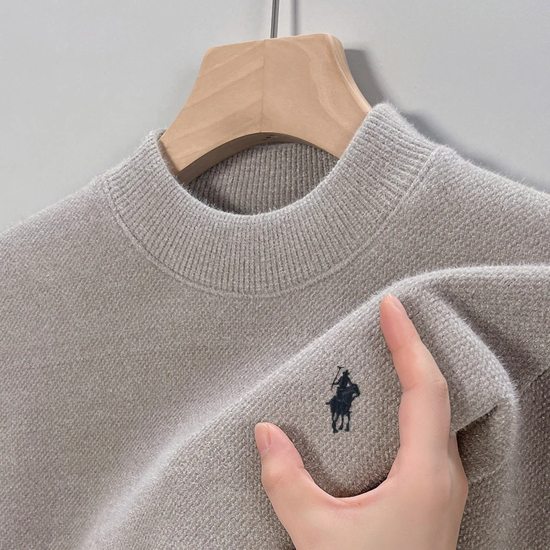 

Luxury Brand Men's O-Neck Autumn Winter Embroidered Pullover Sweater Thick Mink Fur Casual Plush Soft Knitwear Men's Clothing