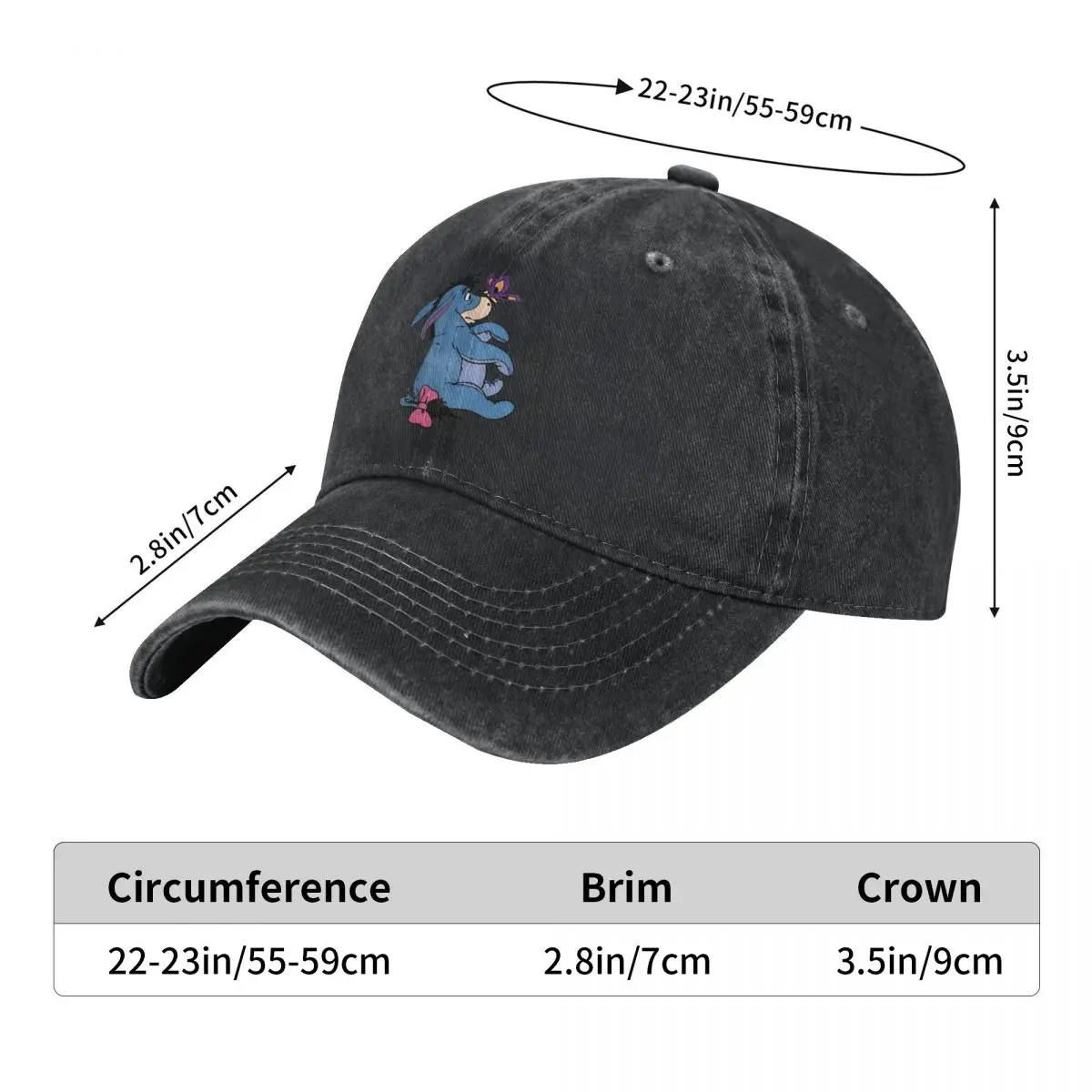 Winnie The Pooh Eeyore Denim Baseball Cap Tennis Skate Trucker Hat Spring Unisex Men Trendy Sun Visors Baseball Caps