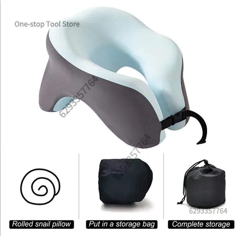 Oreiller de cou de voyage en mousse à mémoire de forme, oreiller en forme de U, Style escargot, Support de cou de voyage, Portable, réglable, doux, pour pause midi, oreillers de sommeil