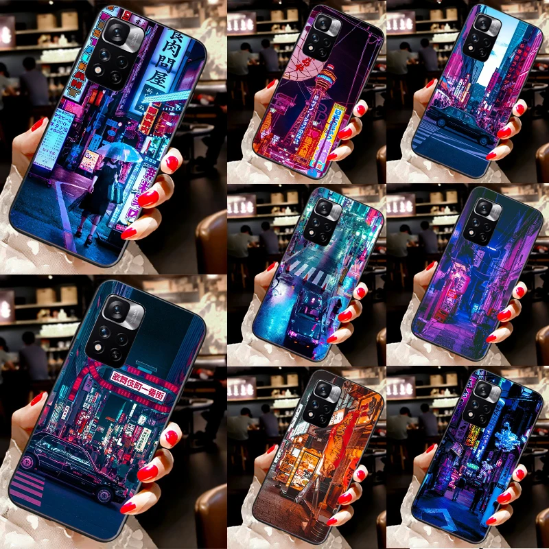 Neon Blue Cyberpunks Tokyo Street For Redmi 9 9A 9T 9C 12C 10 10C Phone Case For Redmi Note 12 11 10 9 8 Pro 11S 10S