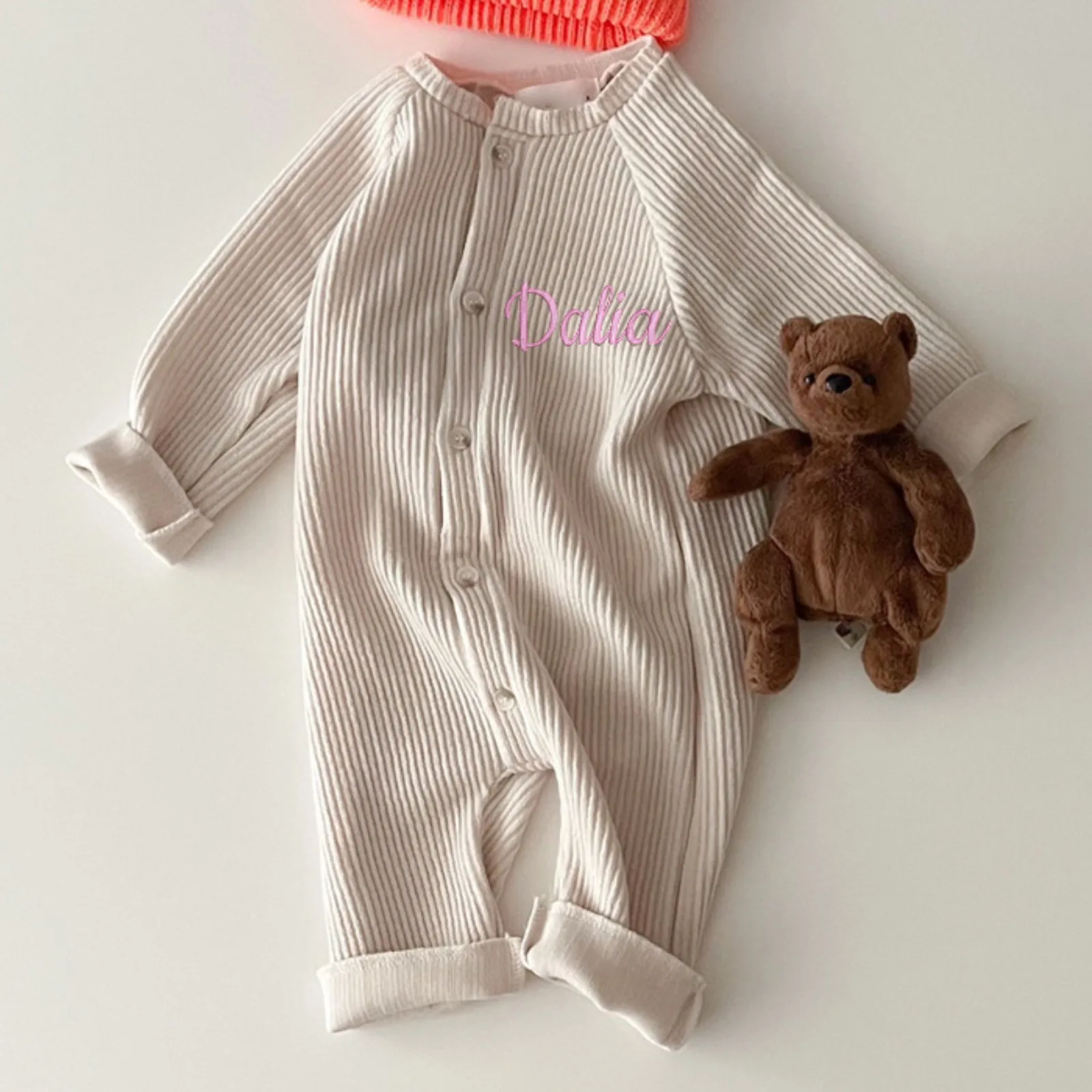 

Personalized Embroidery Candy Color Cotton Baby Bodysuit Children Baby Crawler Boys Girls Pajamas Air Conditioning Clothing