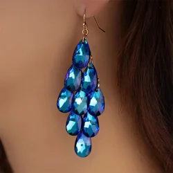 Fashion Colored Crystal Droplet Tassel Pendant Earrings For Women Female Vintage Boho Geometry Sandy Beach Jewelry Party Gift
