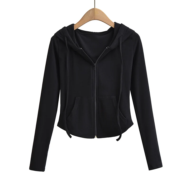 Fall fashion cropped hoodies women full zip up hoodie korean fashion sweatshirts hooded cute long sleeve crop top sexy slim