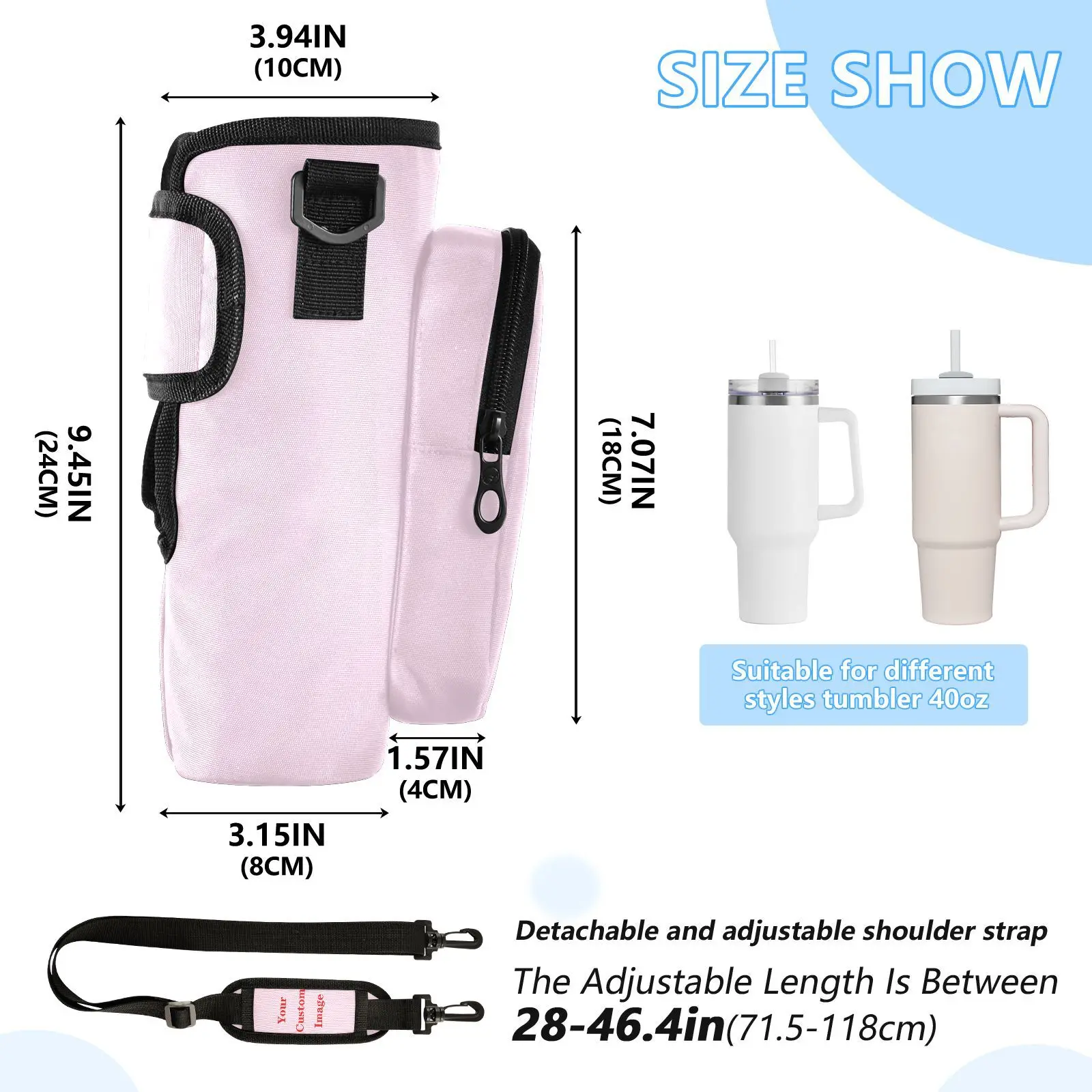 Water Bottle Carrier Bag Multi Pockets Water Bottle Bag with Phone Pocket Water Bottle Sling Bag 40oz Cup Accessories Custom