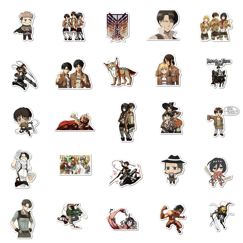 Pegatinas de Anime Attack On Titan para niños, 10/30/50/100 piezas, geniales dibujos animados, juguetes para niños, monopatín, portátil, teléfono,