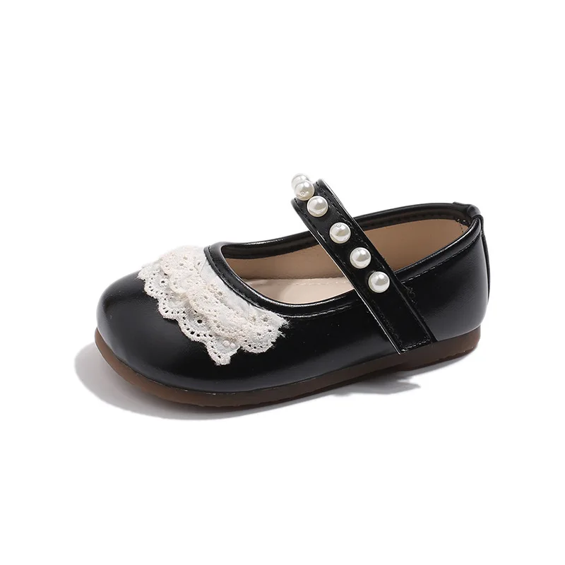 Sapatos de menina requintados versátil moda doce princesa sapato renda pérola sapatos de couro temperamento criança sapato clássico elegante sandálias