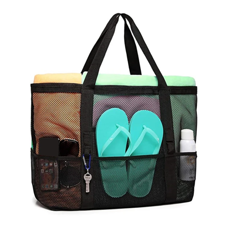 حقيبة الشاطئ سعة كبيرة لعبة شبكة حقيبة سباحة متعددة الوظائف حقيبة يد للسفر كتف واحد حقيبة شاطئية حقيبة تخزين ملابس السباحة