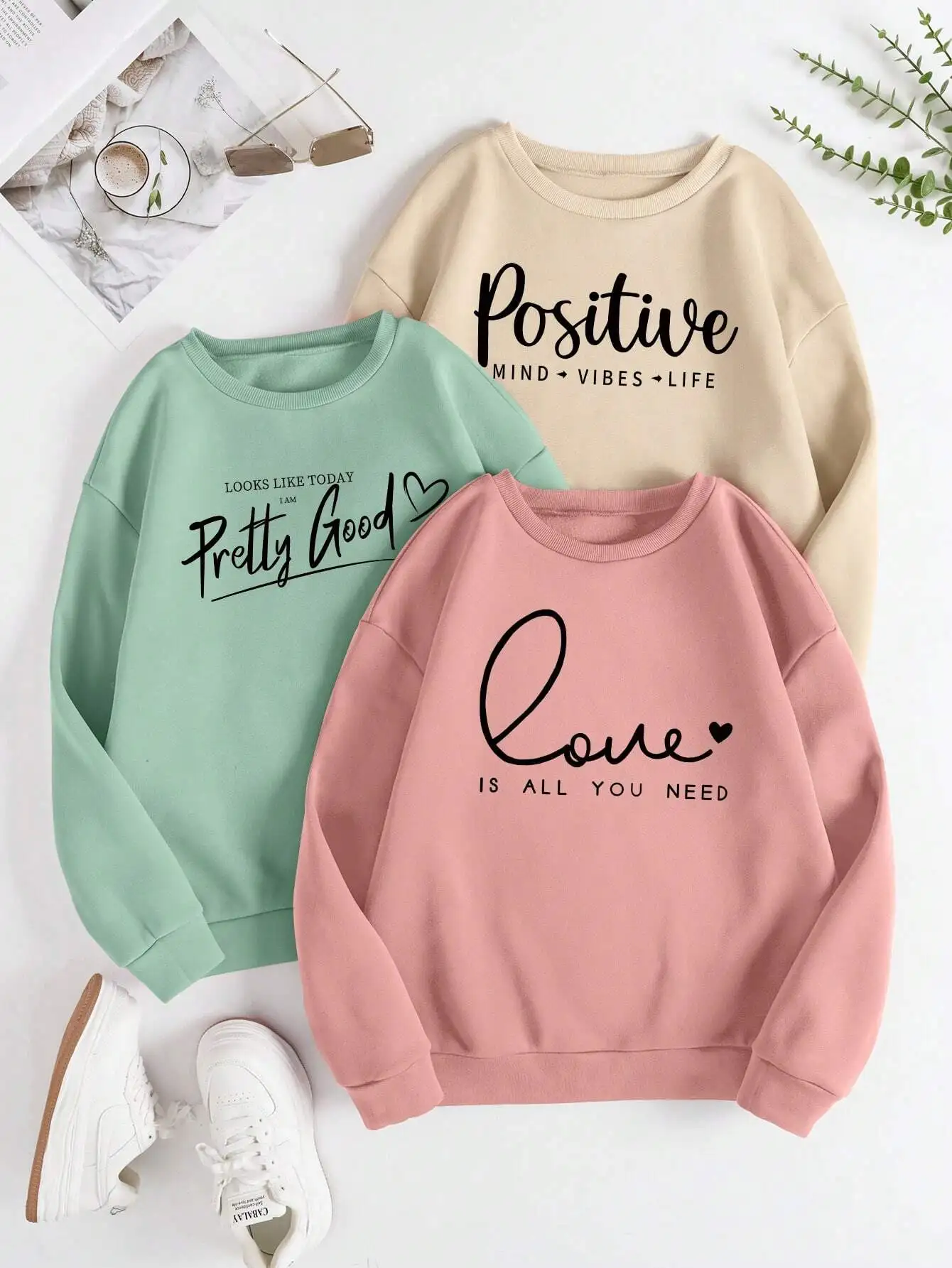 

3 шт. женские пуловеры с буквенным рисунком, повседневные топы с длинными рукавами на осень, обратно в школу и выпускной