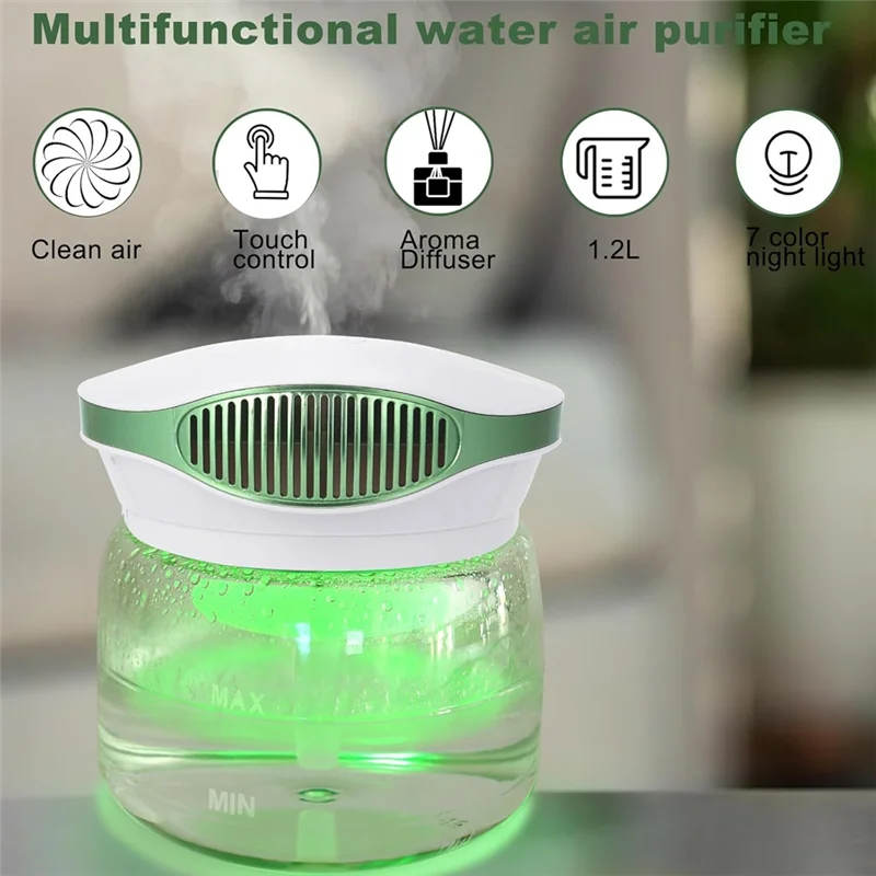 B98A-Water Air Purifier For Home, Humidifier, Essential Oils Aroma Fresher With Night Light For Home, Office, US Plug