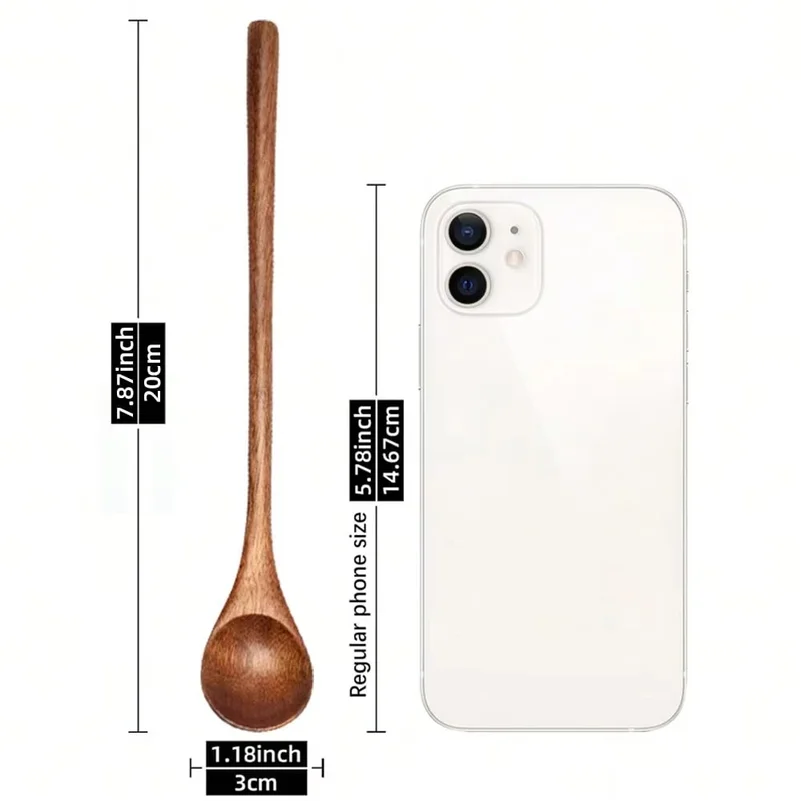 4PCS Long Handle Wooden Coffee Spoons, 20cm/7.87inch Wooden Stirring Spoons, Elegant Wooden Teaspoons