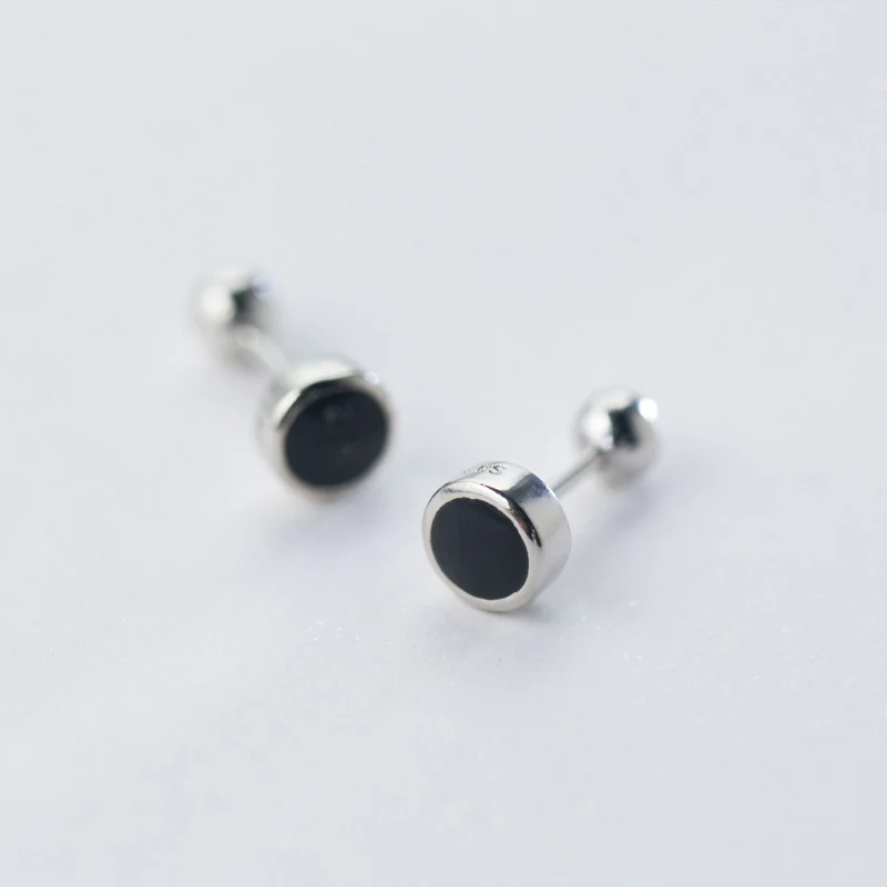 Modian Simple Round Enamel Rock Charm Stud Earrings For Women 925 Sterling Silver Small Prevent Allergy Female Accessories