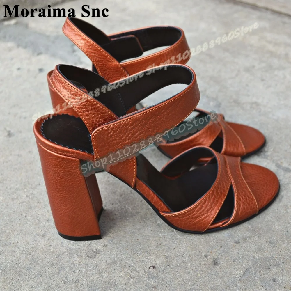 ريترو ستايل صنادل جلدية بنية عادية أحذية عالية الكعب مكتنزة للنساء اللمس السحابة اللمحة تو تتجه Zapatos Para Mujer #2