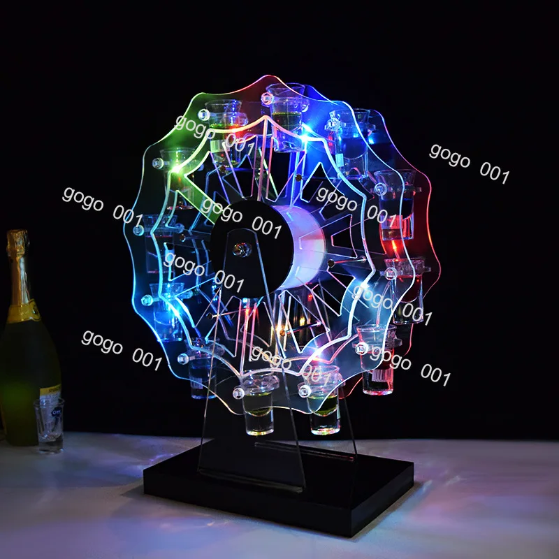 

LED Light Up Cup Holder - 12 Hole Rotating Cocktail Drink Display Stand with USB Charging & Color Changing Lights