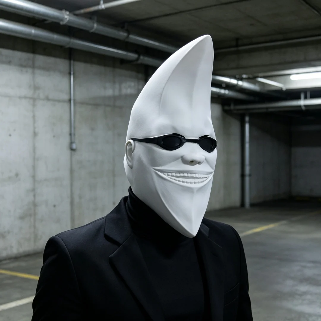 Conical White Lunar Creature Mask Horror Weird Full Head Mask For Halloween Cosplay Haunted House Costume Prop
