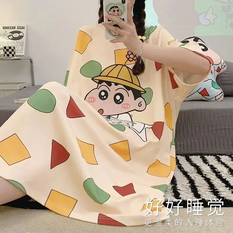 Crayon Shin-Chan Same Style Pajamas Girls Summer Pure Cotton Short Sleeve Shortsi Ns Wind Cartoon Kawaii Tracksuit Birthday Gift