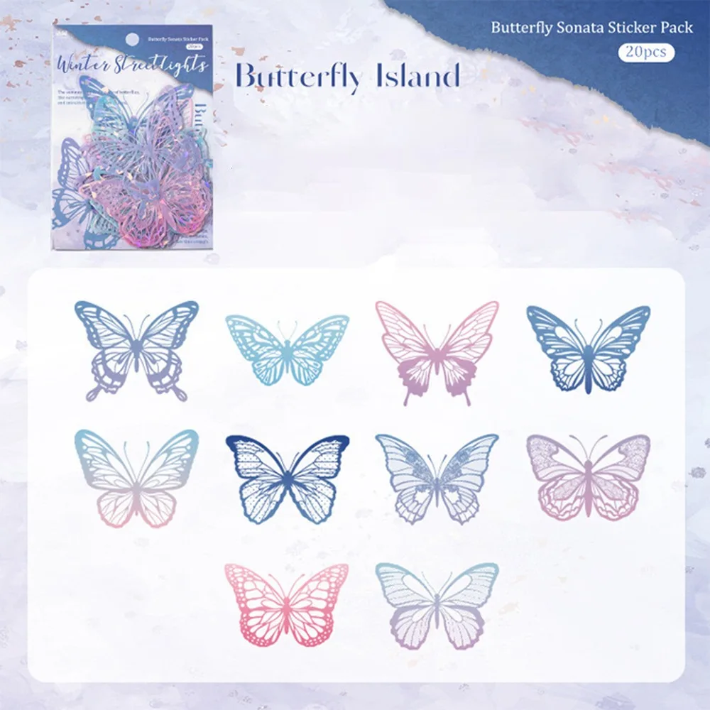 20pcs New PET Bright Sticker Butterfly Colorful Cartoon Cake Topper DIY Cake Decoration Children Gifts