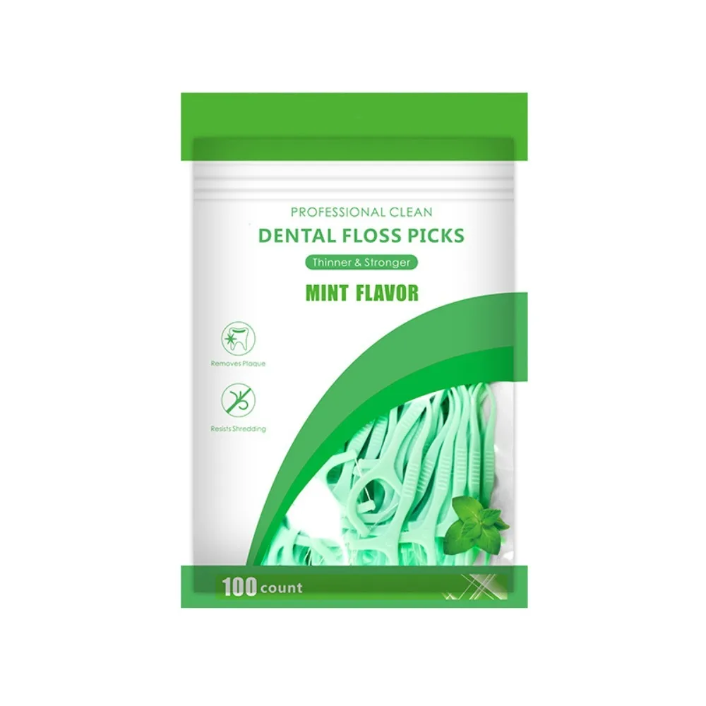 

Sleek and Smooth 100pcs Mint Flavor Dental Floss Wear Resistant Sturdy Safe High-Grade Toothpick Stick Plastic Strong Cleaning