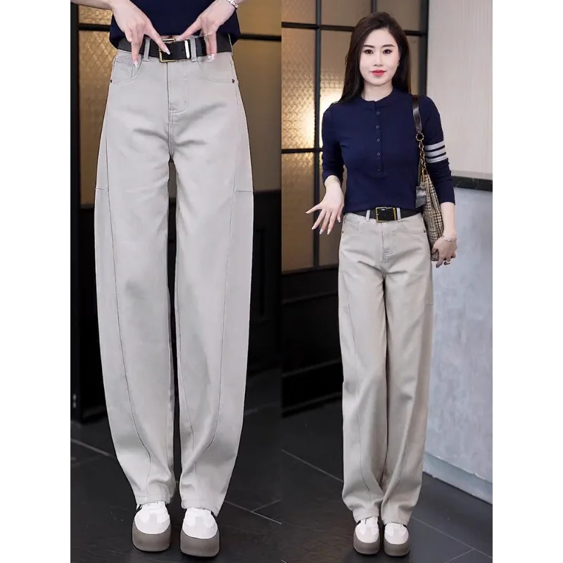 واسعة الساق السراويل Scimitar النساء الجينز الخريف السراويل المنجل غير رسمية كل مباراة التخسيس استرخاء يشعر الموز السراويل