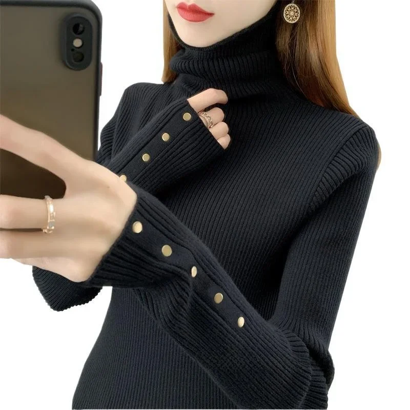 Autumn Winter New Style Overhead Long Sleeve Comfortable Breathable Elegant Women's High Collar Thickened Knitted Sweater