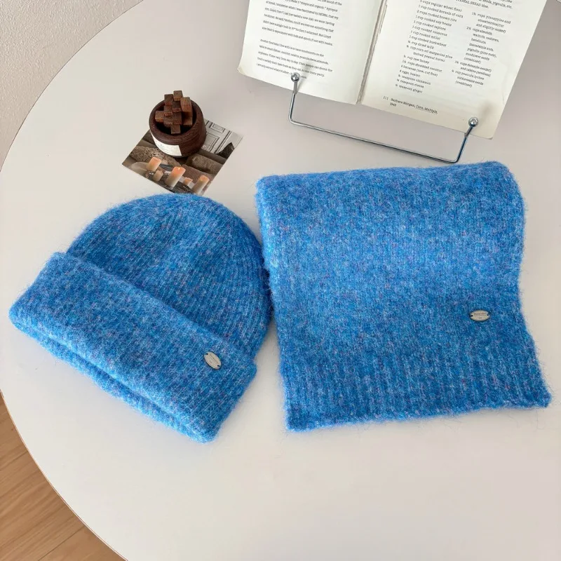 جديد محبوك قبعة وشاح قطعتين مجموعة للنساء الشتاء الدفء في الهواء الطلق ركوب الدراجات حماية الأذن قبعات منسوجة للنساء