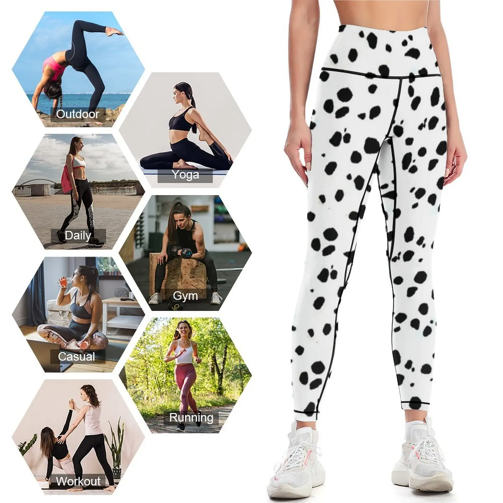 جم کے لیے Dalmatian Leggings کھیل خواتین کی اونچی کمر والی خواتین کی Leggings